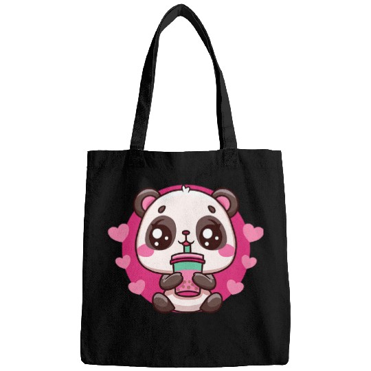 Panda Pet Cute Kawaii Panda Bubble Drink Boba Milk Tea Anime Tee Bags