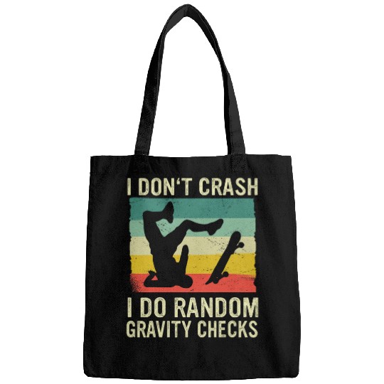 Skateboard I Dont Crash I Do Random Gravity Checks Retro Bags