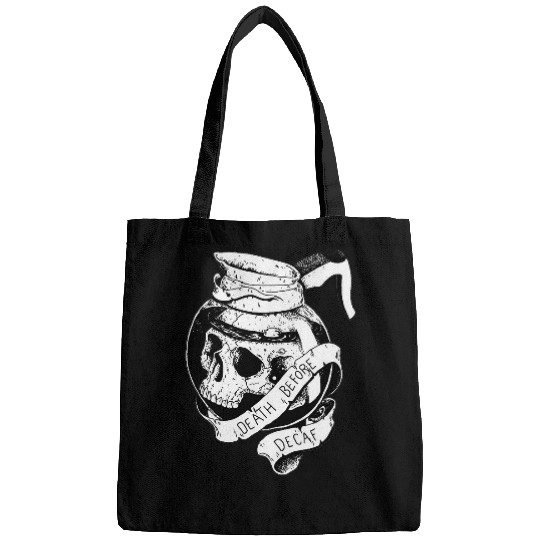 Coffee Fun Death before Decaf Coffee Lover Blackwork Bags