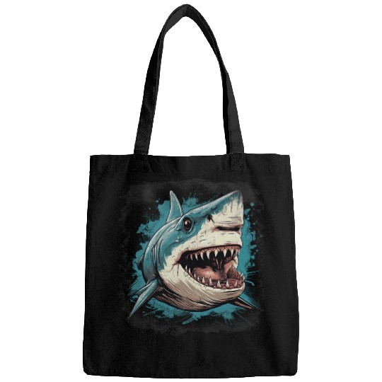 fierce great white shark large sharp teeth deep sea fishing Bags