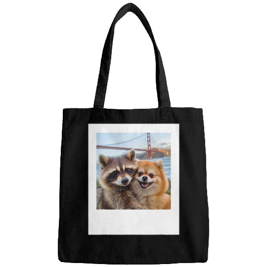 Raccoon Pet Pomeranian Selfie Golden Gate Bridge San Francisco Bags