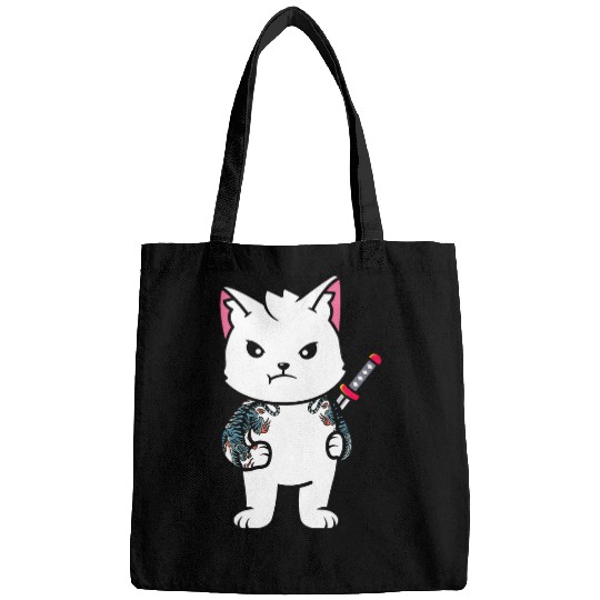 Samurai Cat Katana Ninja Yakuza Tattoo Japanese Culture Bags