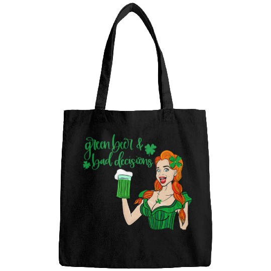 Beer Fun Green Beer And Bad Decisions Cute Redhead St Patricks Day Bags