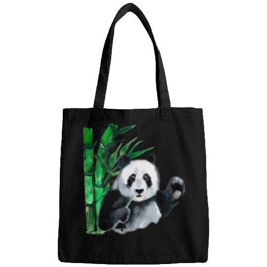 Panda Pet Waving Panda Bamboo Watercolor Design Bags