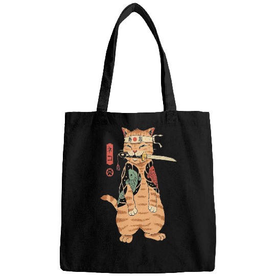 Japanese Samurai Cat Katana Ninja Kitty Tattoo Style Bags