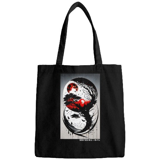 Japanese Tree Red Moon With Birds Flying in the Background 1 Bags