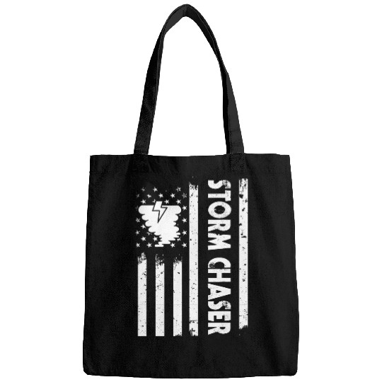USA Flag Storm Chaser Saying Storm Chasing Hurricane America Bags