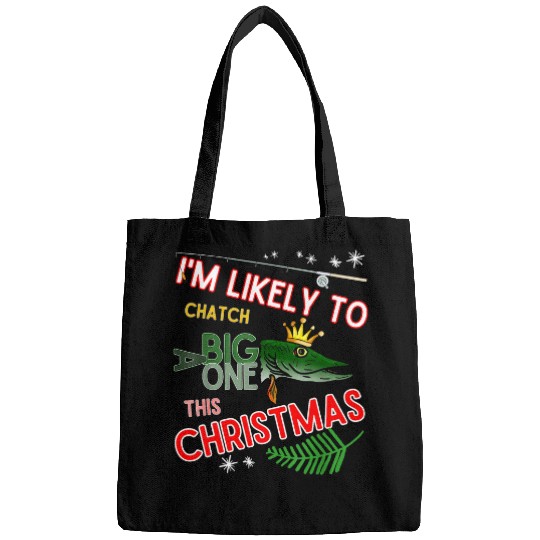 Pike Head Christmas as funny Fishing apparel for Fishermen Bags