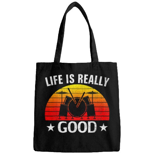 Drums Drummer Retro Life Is Really Good Drum Funny Drums Love Drums Bags