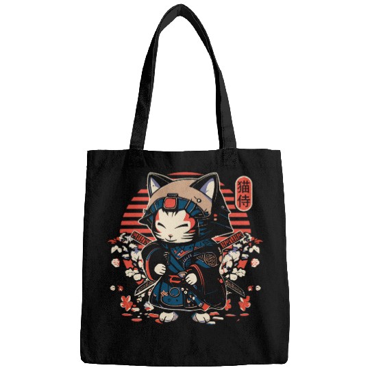 Japanese Samurai Cat Tattoo Kawaii Ninja Cat Women Girls 3 Bags