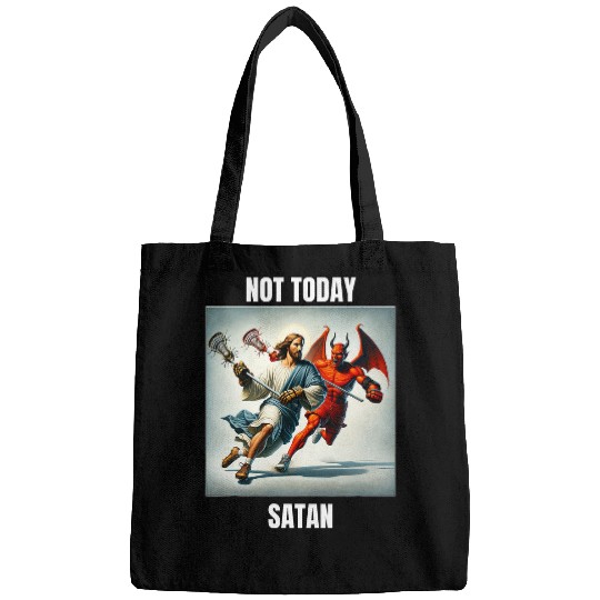 Jesus vs Satan Playing Lacrosse Not Today Satan Bags