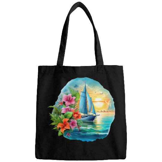 Sailing Ship Sailing Orchids Flowers Sailboat Bags