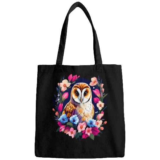 Owl Pet Cute European Barn Owl Surrounded by Bold Spring Flowers 7 Bags