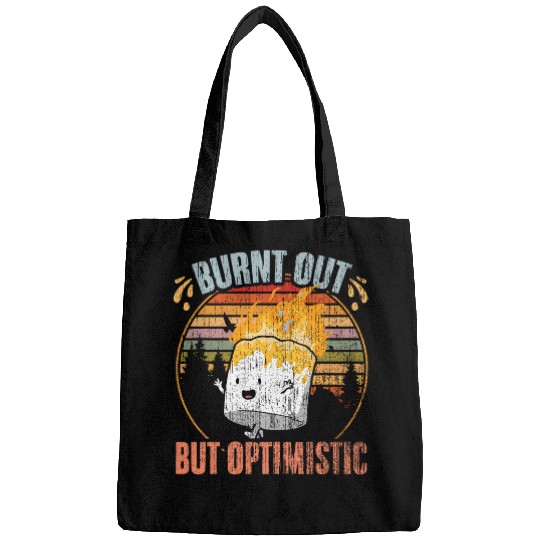Retro Burnt Out But Optimistic Marshmallow Fan Camping Humor Bags