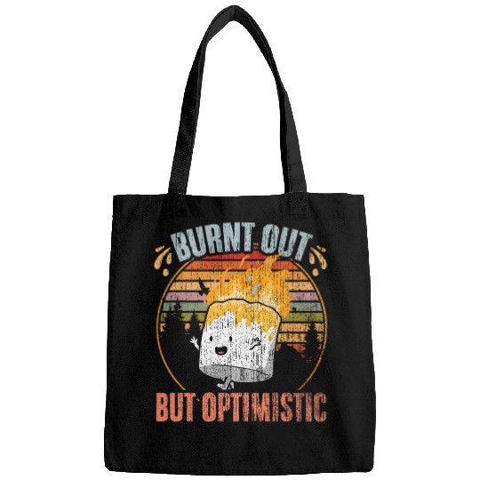 Retro Burnt Out But Optimistic Marshmallow Fan Camping Humor Bags