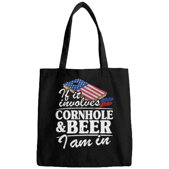 Beer Fun If It Involves Cornhole 2Beer I Am In USA Flag Corn Hole 07 Bags