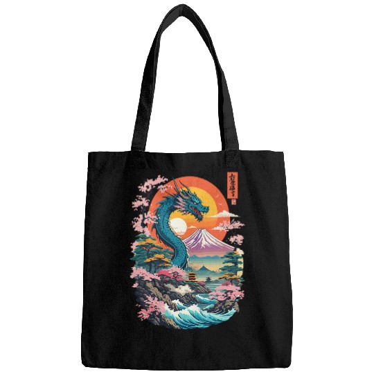 Dragon Pet UkiyoE Vaporwave Japanese Dragon Art Bags