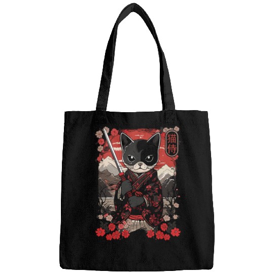 Japanese Samurai Cat Tattoo Kawaii Ninja Cat Women Bags