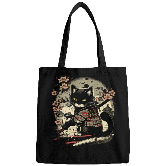Japanese Samurai Cat Tattoo vintages Kawaii Ninja 1 Bags