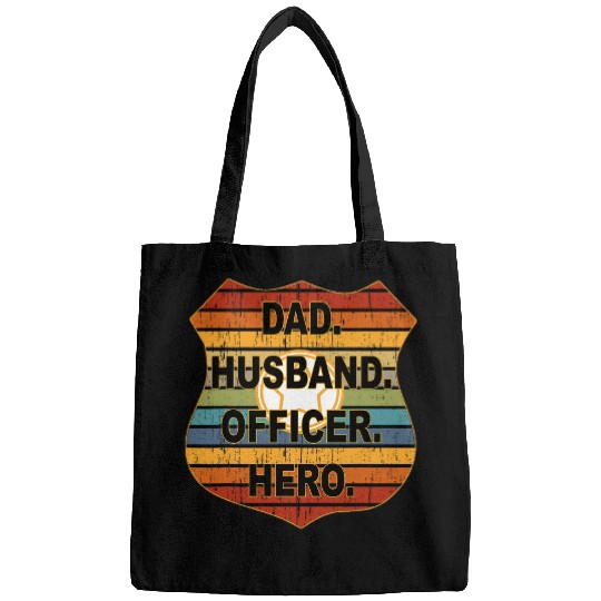 Police Job Dad Husband Police Officer Hero vintages Retro Circle Funny Bags