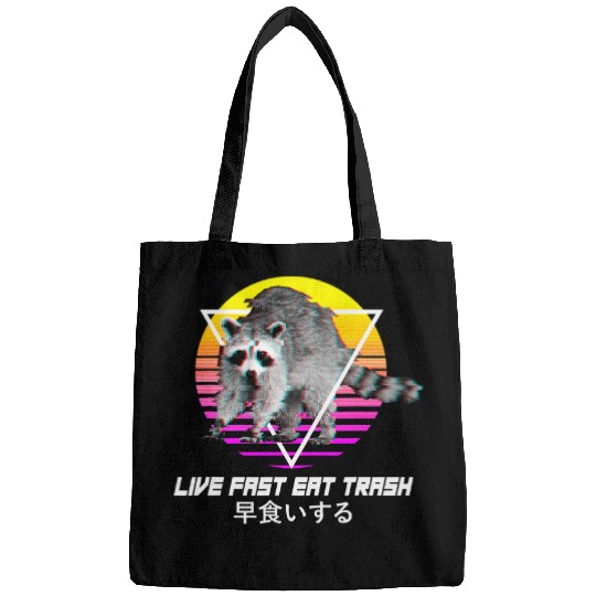 Raccoon Pet Retro Vaporwave Aesthetic Live Fast Eat Trash Bags