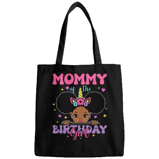 Mommy Of The Birthday Girl Melanin Afro Unicorns Princess Bags