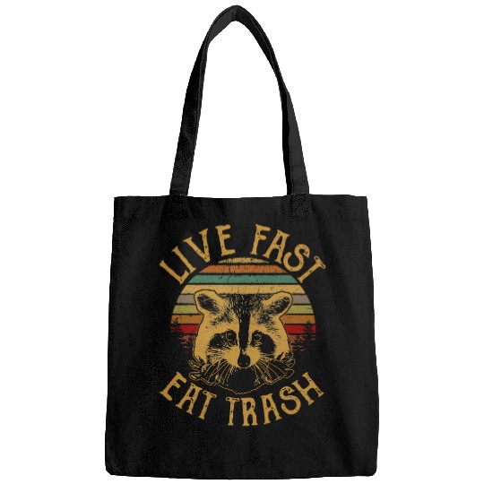 Raccoon Pet Live Fast Eat Trash Meme Raccoon Feral Vintage Bags