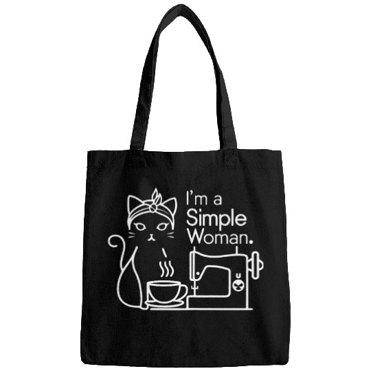 Coffee Fun I m a simple woman cat coffee sewing Bags