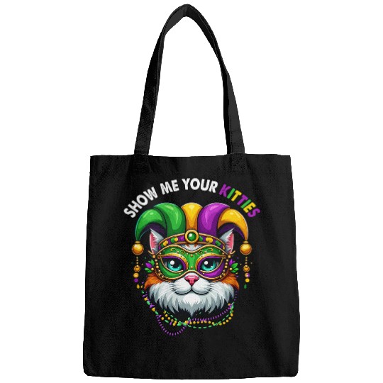 Show Me Your Kitties Mardi Gras Cat Cute Masked Jester Hat Bags