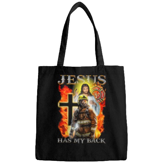 Firefighter Job Memorial Jesus Has My Back Faith Over Fear Bags