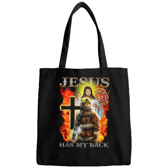 Fireman Firefighter Memorial Jesus Has My Back Faith Over Fear Firemen Bags