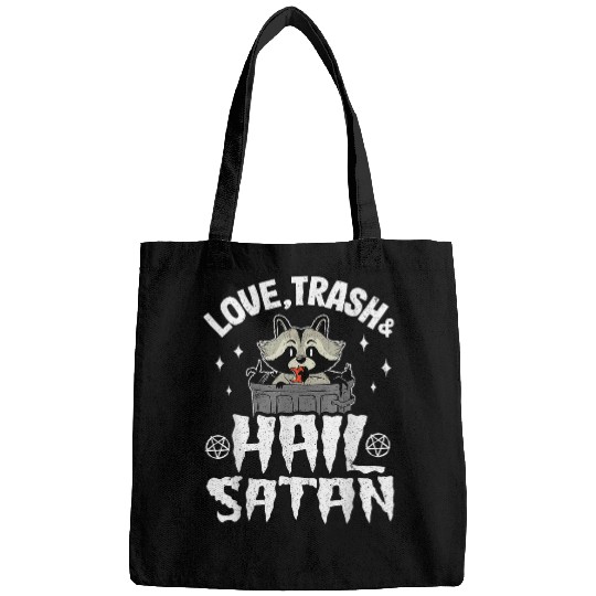 Raccoon Pet Love Trash Hail Satan Band Goth Rock Satanic Raccoon Bags