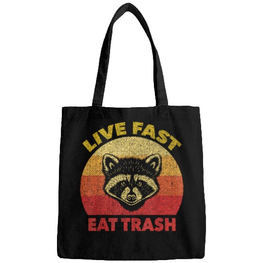 Raccoon Pet Live Fast Eat Trash Funny Raccoon Waschbar Vintage Bags