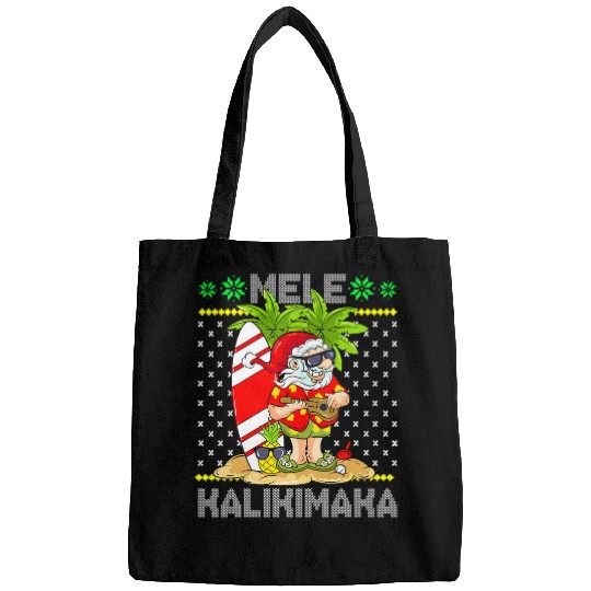 Mele Kalikimaka Santa Claus Surfer Guitar Hawaiian Christmas Bags