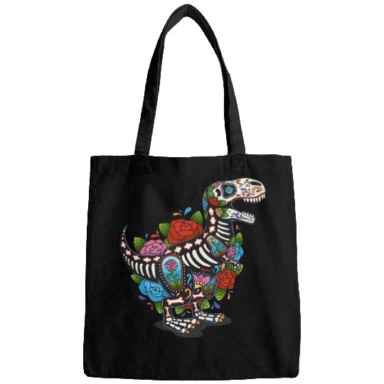 T Rexs Dino Sugar Skull Mexico Calavera Dia De Los Muertos Bags