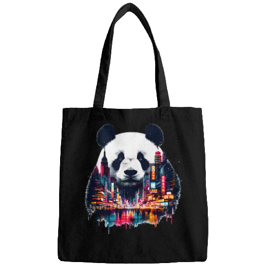 Panda Pet Double Exposure Giant Panda Chinatown Landscape Chinese Art Bags