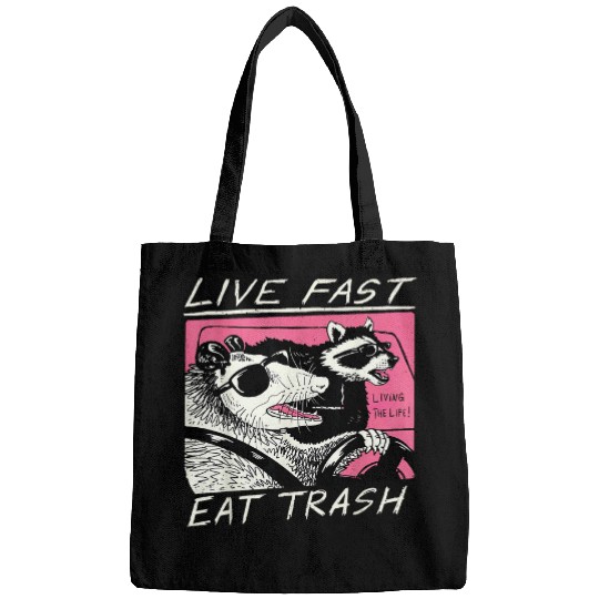 Raccoon Pet Live Fast Eat Trash Funny Retro Raccoon Opossum Bags