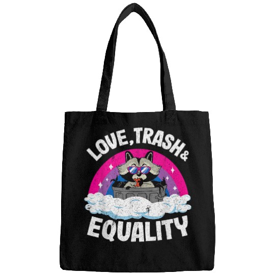 Raccoon Pet Love Trash Equality Raccoon Rainbow Bisexual Flag Bi Pride Bags