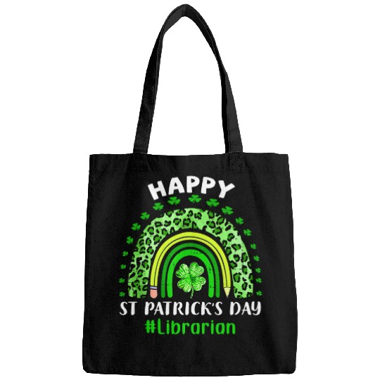 Librarian Job Happy St Patricks Day Teacher Rainbow Shamrock Bags