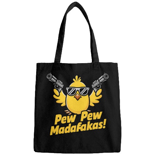 Duck Pet Pew Madafakas Pew Retro Chick with Guns for Duck Enthusiasts Bags