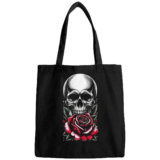 Tattoo Skull Red Crimson Rose Flowers Gothic Flora Occult Bags