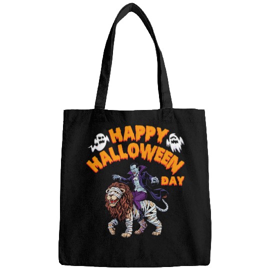 Lion Pet Dracula Riding a Mummy Lion Happy Halloween Animals Lover Bags