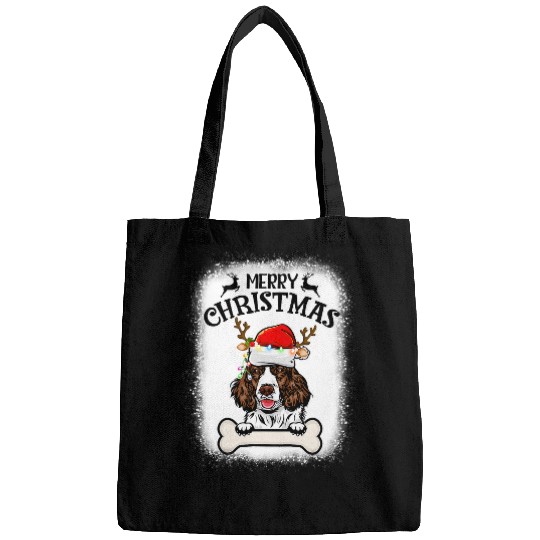 Bleached English Springer Spaniel Santa Hat Merry Xmas Bags