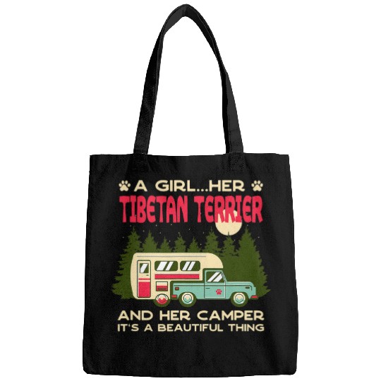 A Girl Her Tibetan Terrier and Her Camper Tsang Apso Bags