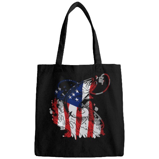 Fishing American Flag Bass Fish 4th of July Patriotic Fisherman Fisher Bags