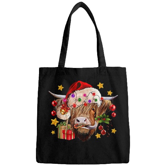 Cow Lover Christmas Highland Cow Western Christmas Light Animal Farm Bags