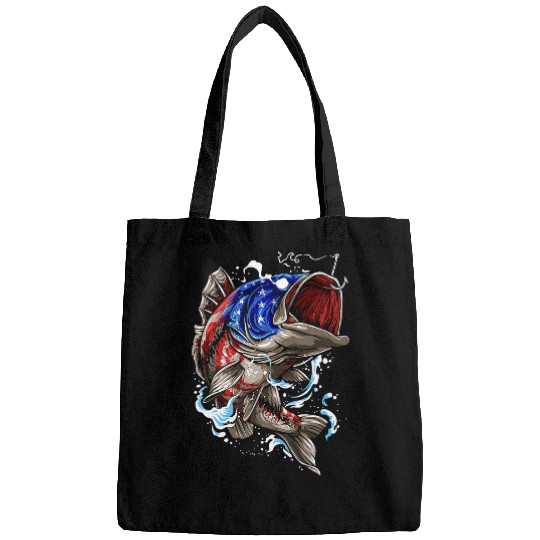 Fishing Bass Fish US American Flag Patriotic Fishing Fisher Bags