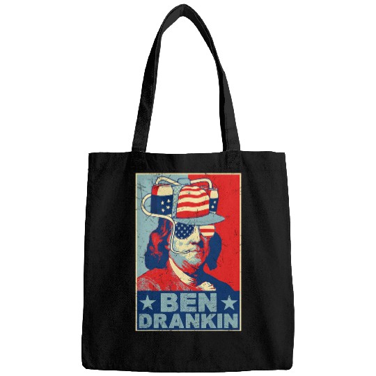 Beer Fun Ben Drankin Beer 4th of July Retro Beer Lover Drinking Team Bags