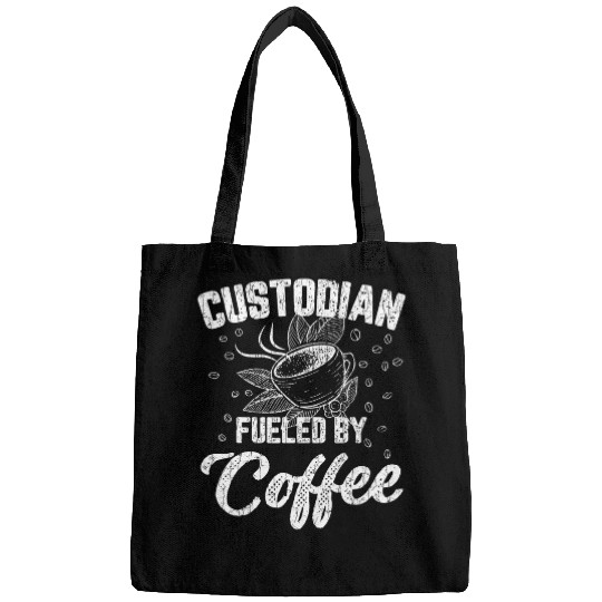 Coffee Fun Custodian Fueled By Coffee Funny School Janitor Graphic Bags