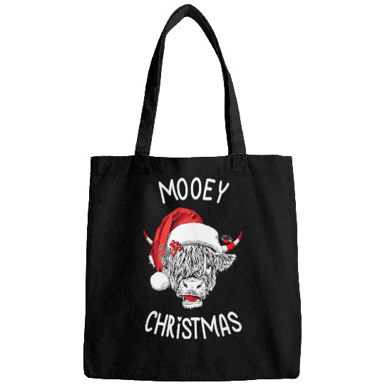 Cow Lover Mooey Christmas Cow Farmer Santa Hat Cow Lover Highland Cow Bags